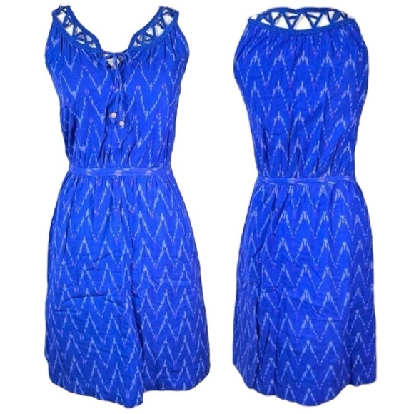 GAP Blue Print Fit and Flare Cutout Neckline Dress sz S - Picture 12 of 13